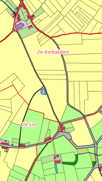 Kaart 1832: de weg van het kasteelterrein naar de kerk